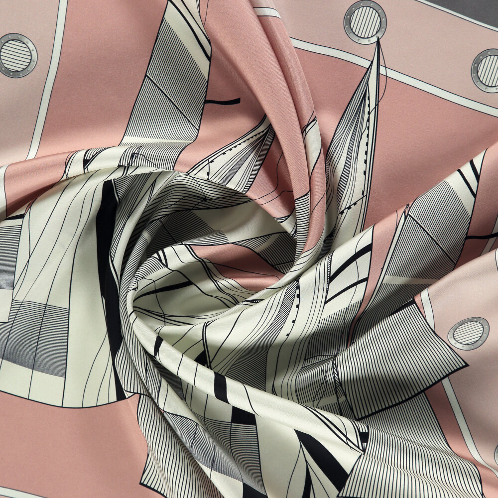 Pink Sail Patterned Silk Square Scarf - 2