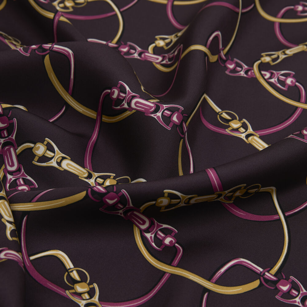 Plum Chain Pattern Twill Silk Square Scarf - Vismara