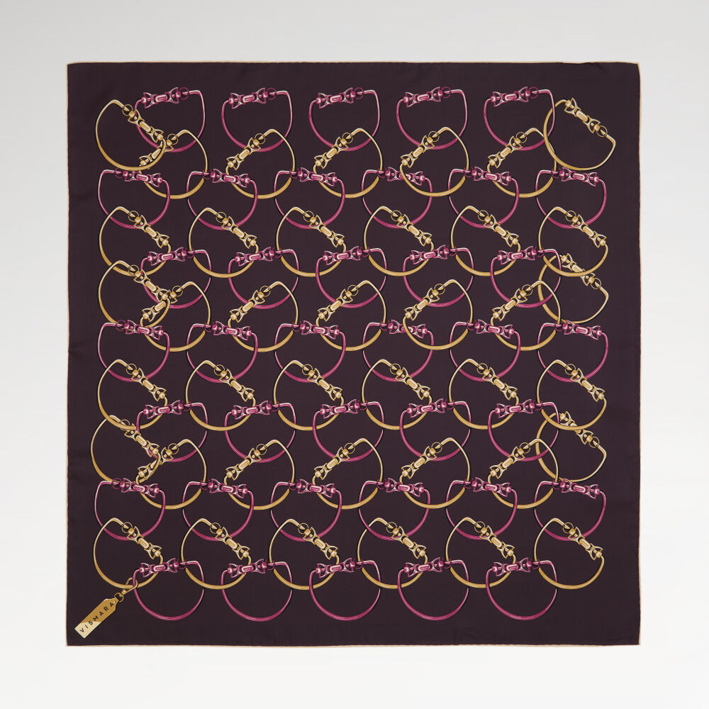 Plum Chain Pattern Twill Silk Square Scarf