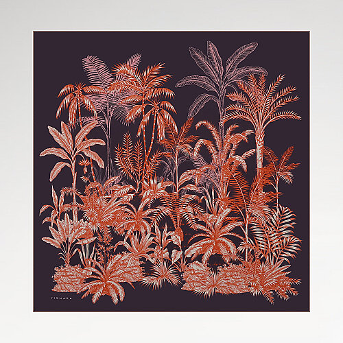 Plum Exotic Oasis Patterned Twill Silk Square Scarf - Vismara