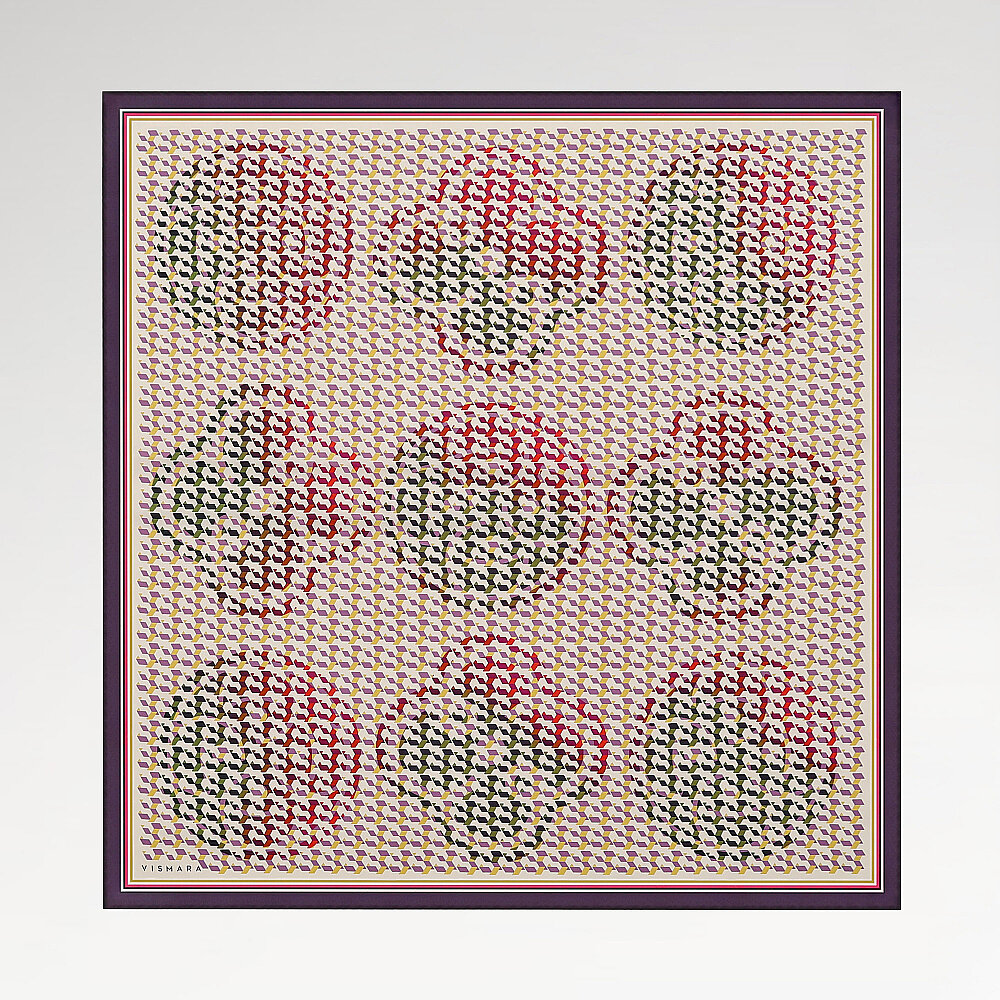 Plum Isometric Monogram Patterned Twill Silk Square Scarf - 1