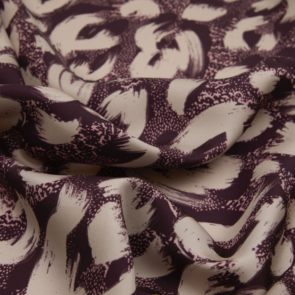 Plum Leopard Patterned Twill Silk Square Scarf - Vismara