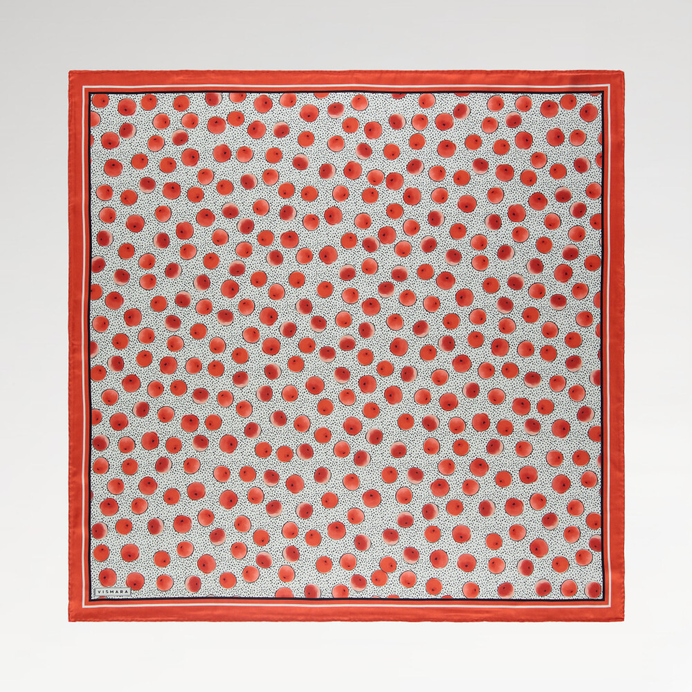 Pomegranate Artistic Dot Patterned Twill Silk Square Scarf