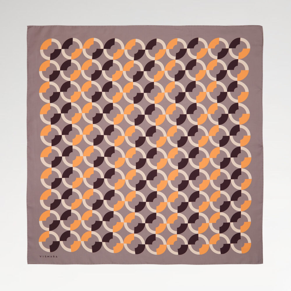 Powder Circle Patterned Twill Silk Square Scarf