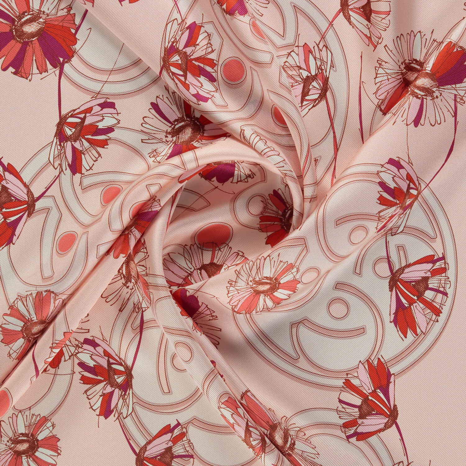 Powder Daisyne Pattern Twill Silk Square Scarf - 2