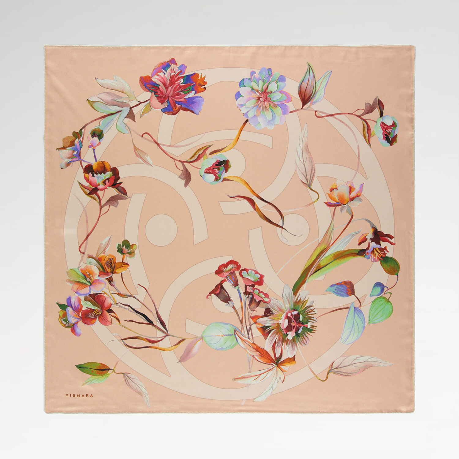 Powder Flora Symbol Pattern Twill Silk Square Scarf - 1