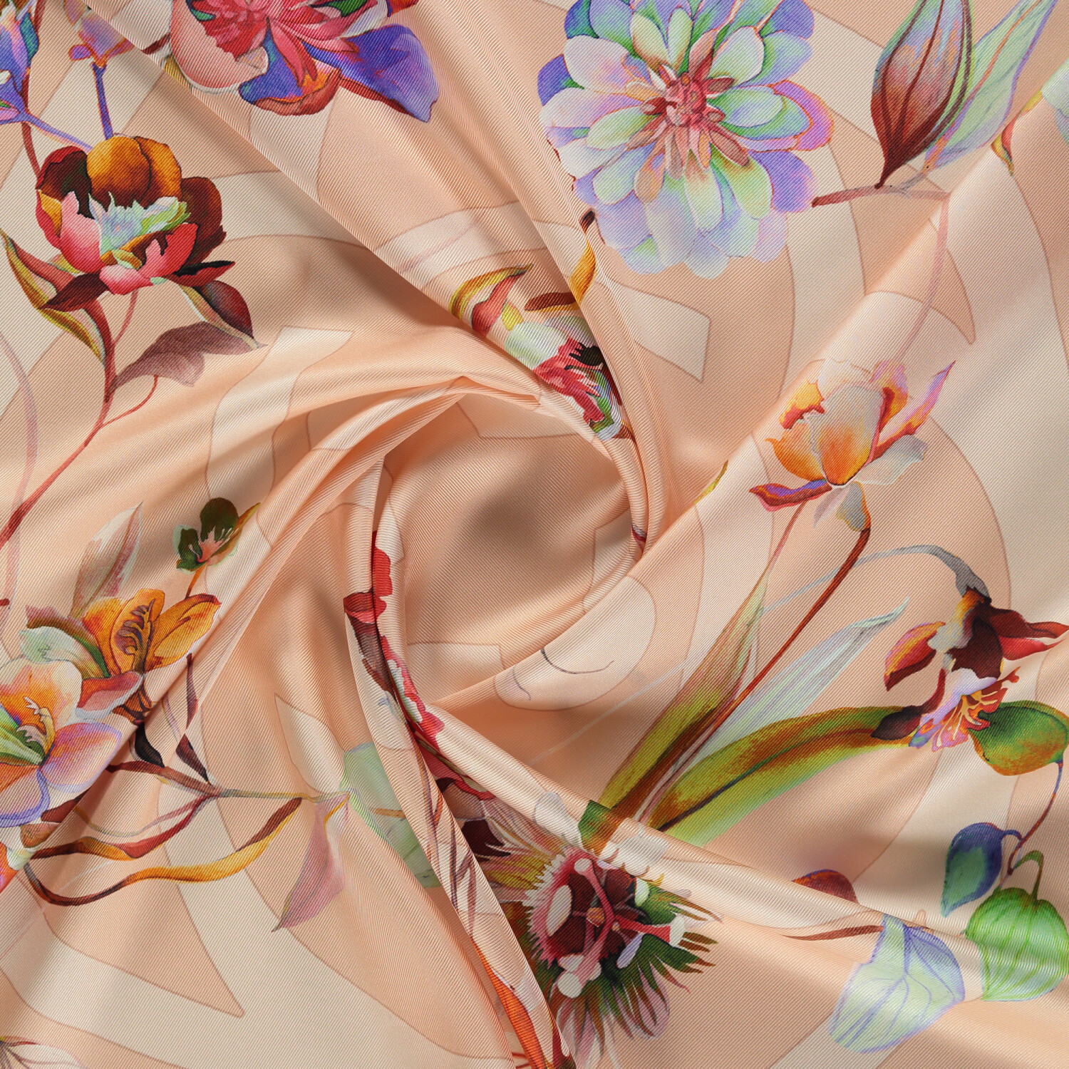 Powder Flora Symbol Pattern Twill Silk Square Scarf - 2