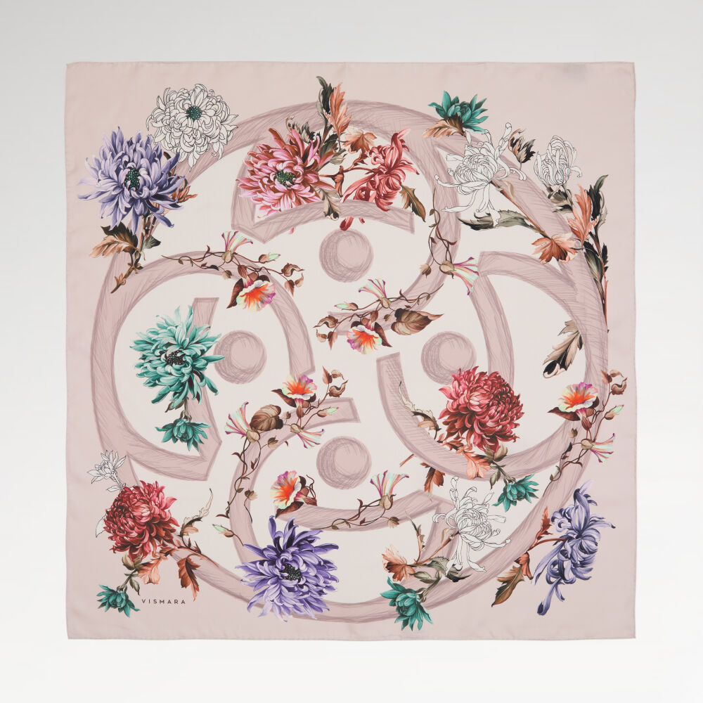 Powder Flower Magic Patterned Twill Silk Square Scarf
