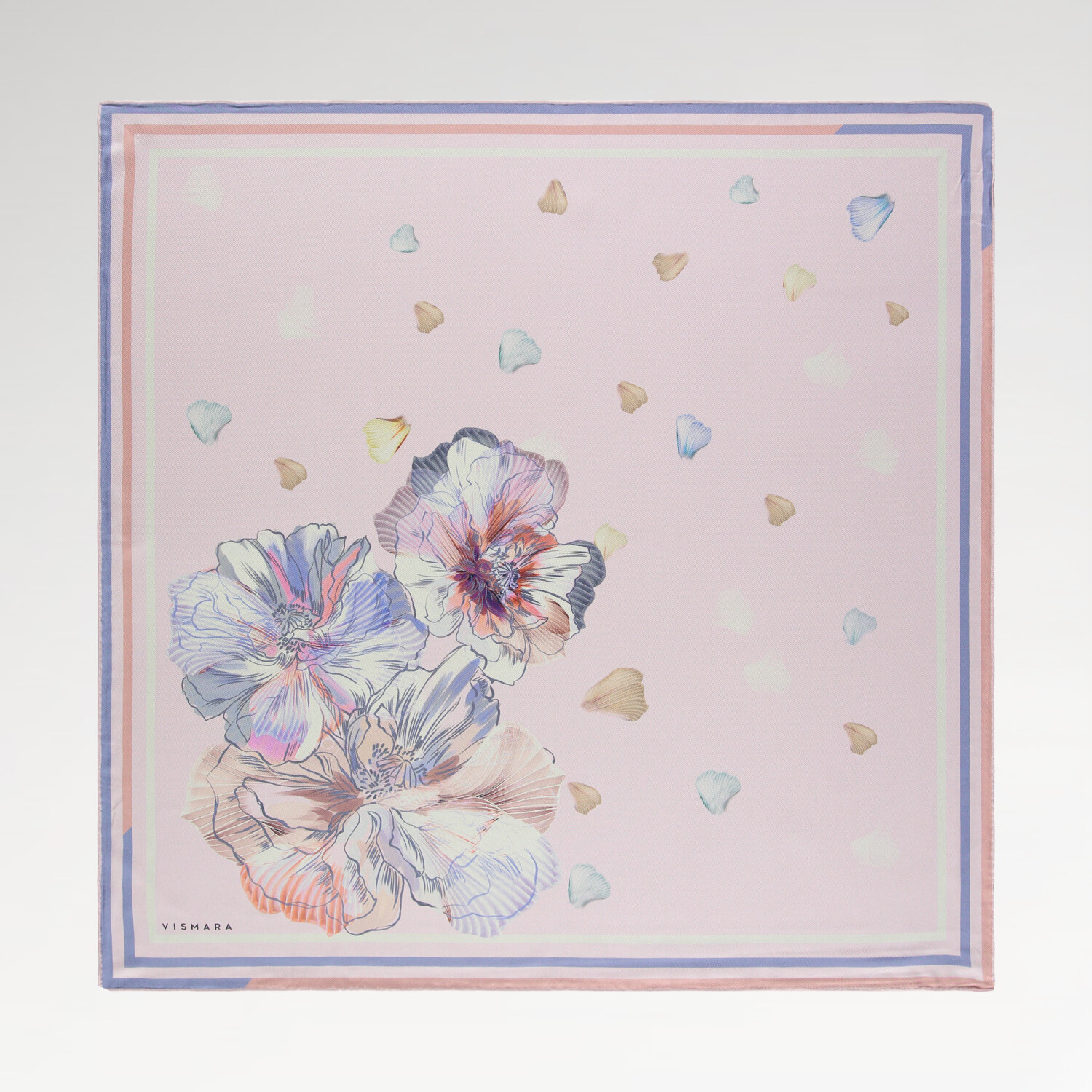 Powder Foglia Lieve Pattern Twill Silk Square Scarf - 1