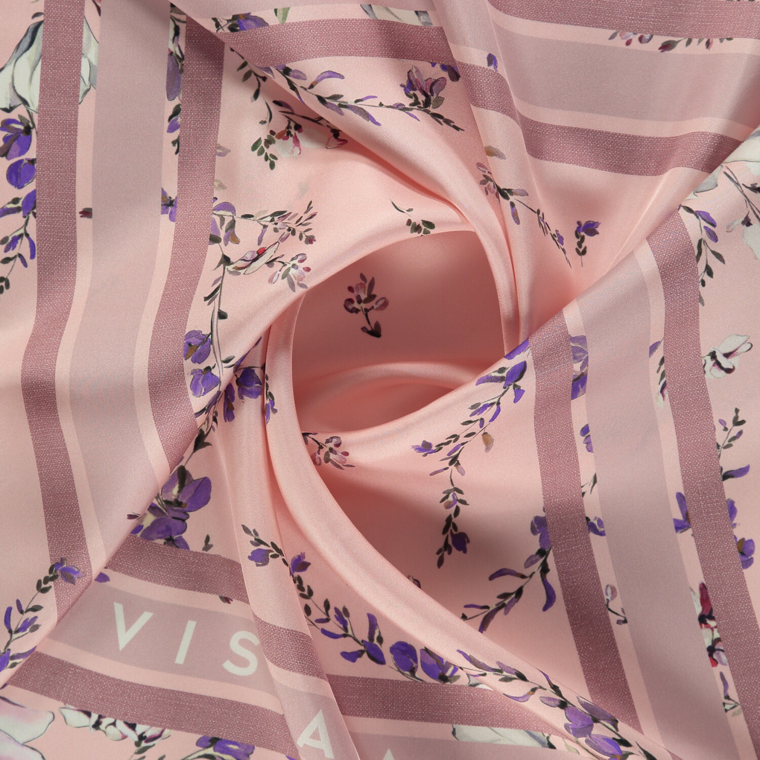 Powder Garden Harmony Pattern Twill Silk Square Scarf - 2