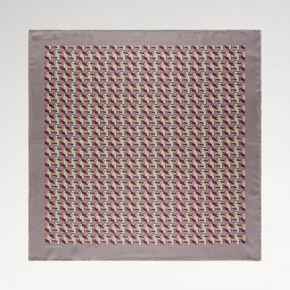 Powder Geometric Retro Pattern Twill Silk Square Scarf