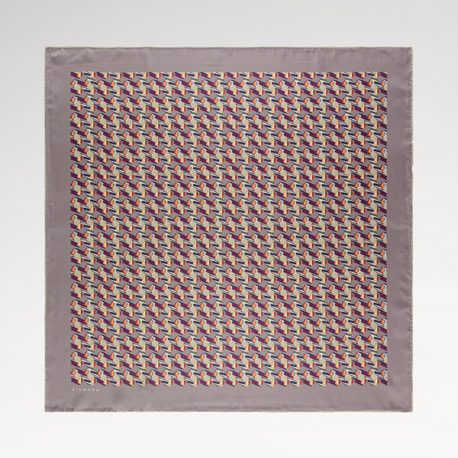 Powder Geometric Retro Pattern Twill Silk Square Scarf - 1