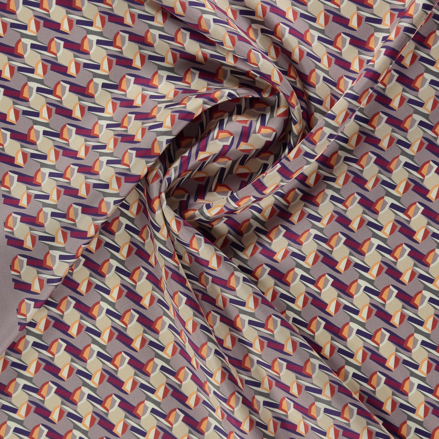 Powder Geometric Retro Pattern Twill Silk Square Scarf - 2