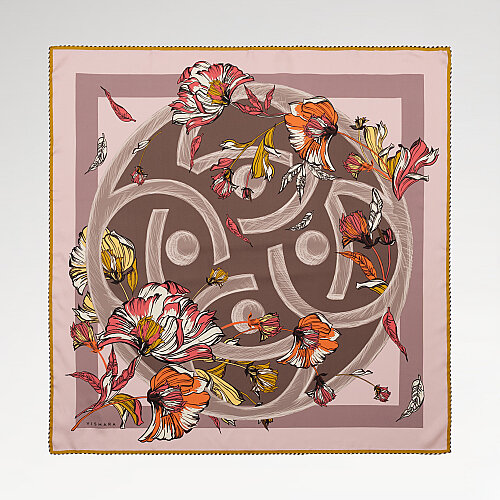 Powder Pink Flora Viva Patterned Silk Square Scarf
