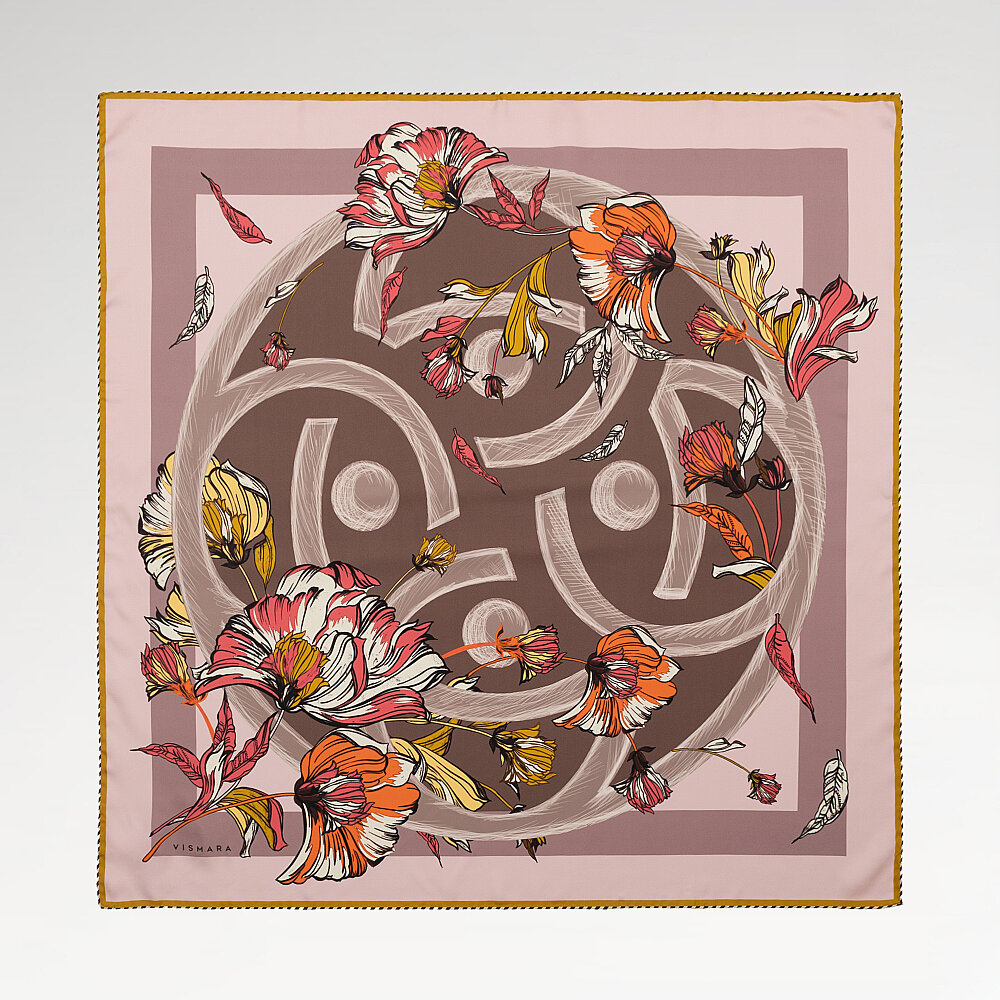 Powder Pink Flora Viva Patterned Silk Square Scarf - 1
