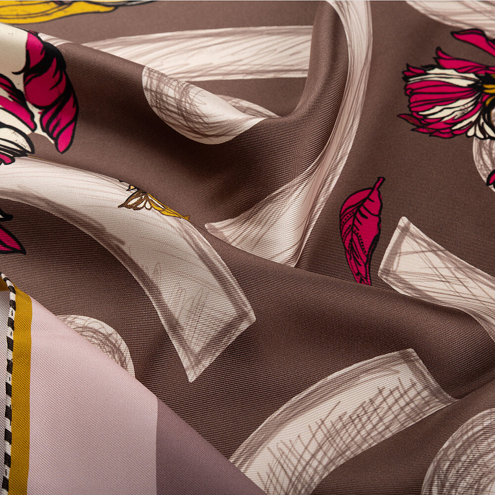 Powder Pink Flora Viva Patterned Silk Square Scarf - 2