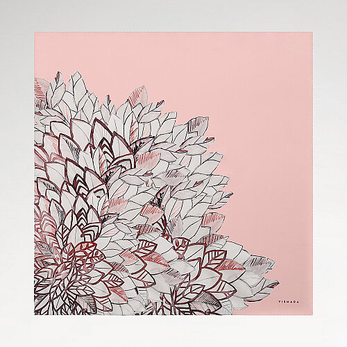 Powder Pink Floral Leaf Pattern Twill Silk Square Scarf
