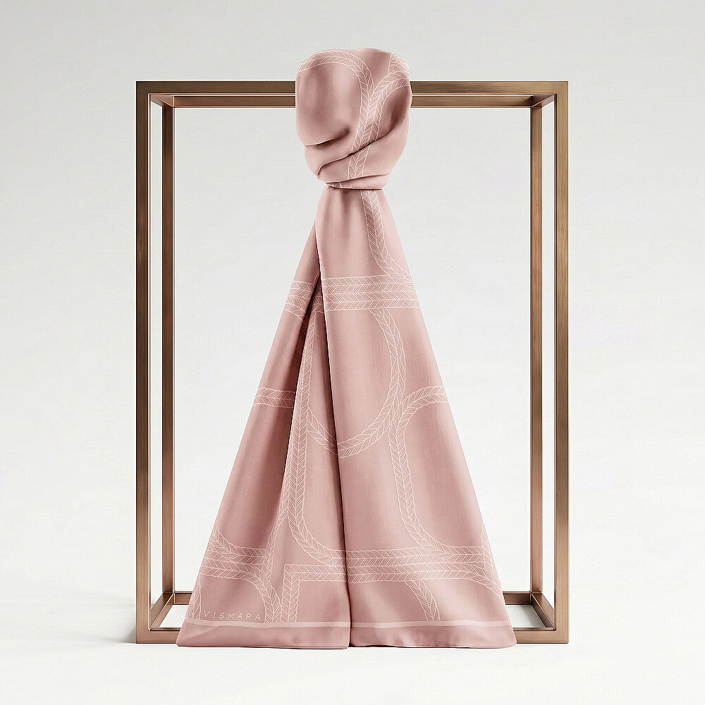 Powder Pink Mira Geometric Pattern Jacquard Cotton Silk Scarf - 1