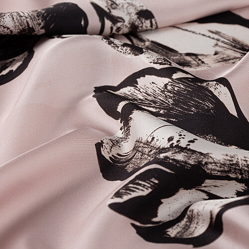 Powder Pink Pencil Drawing Lily Pattern Silk Scarf - Vismara