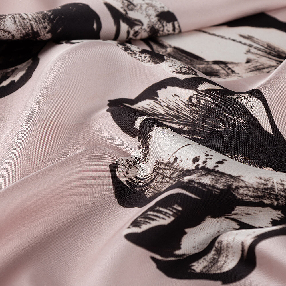 Powder Pink Pencil Drawing Lily Pattern Silk Scarf - 3
