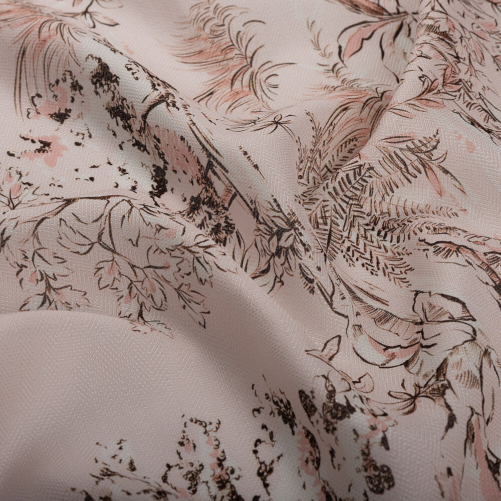 Powder Pink Toile Garden Pattern Silk Scarf - 3