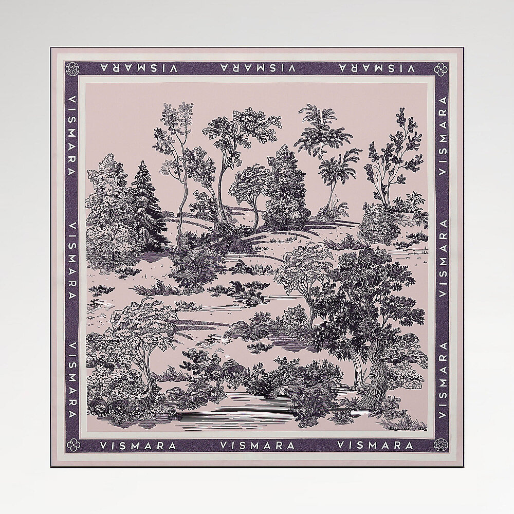 Powder Pink Toile Garden Pattern Twill Silk Square Scarf - 1