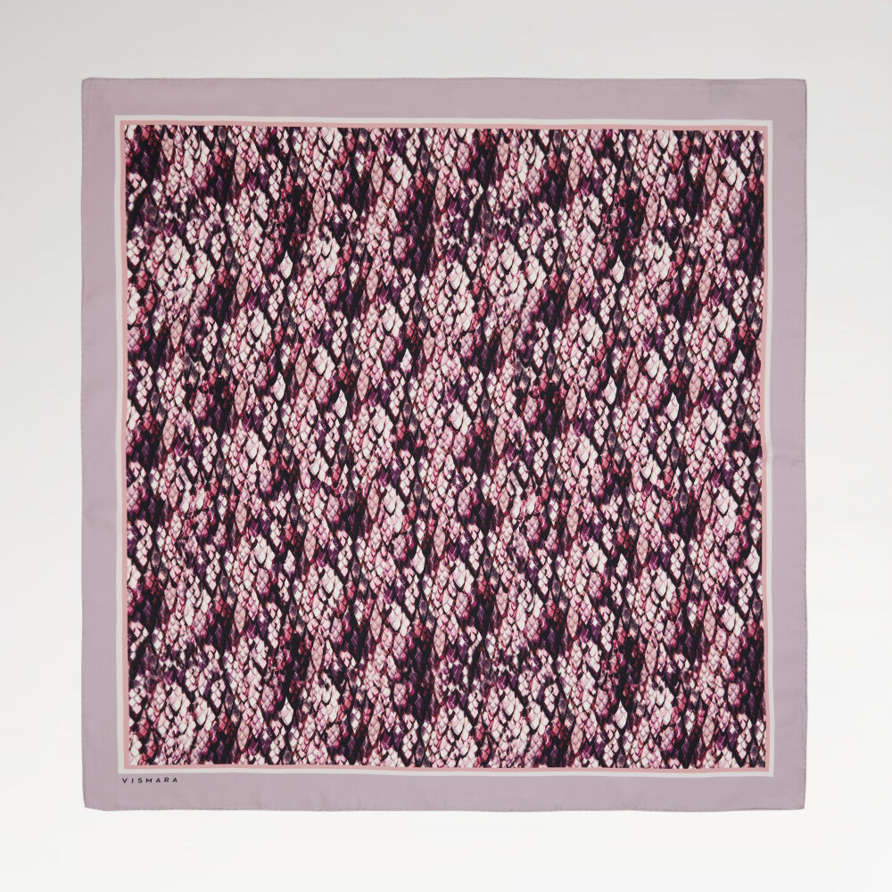 Powder Snake Patterned Twill Silk Square Scarf