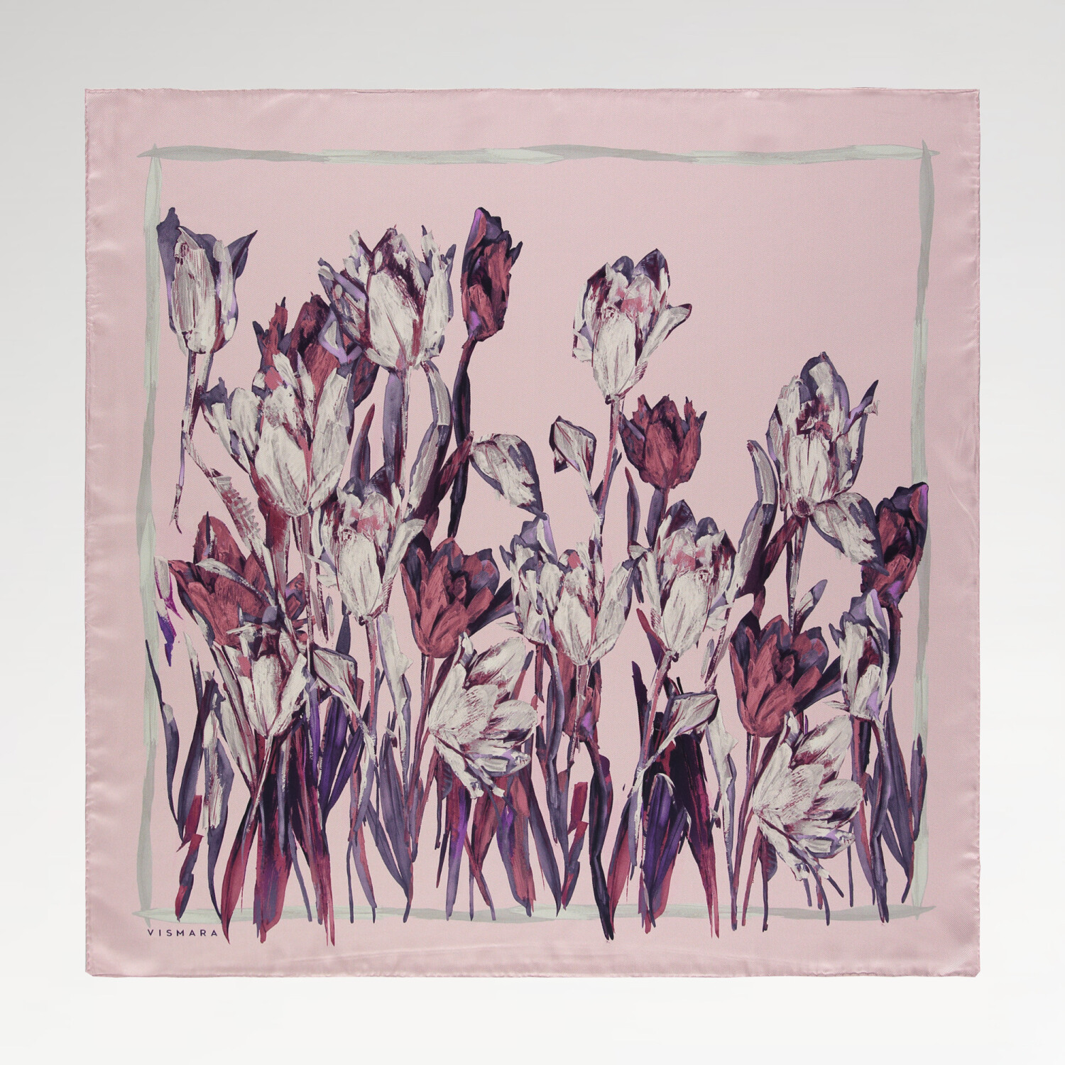 Powder Tulip Garden Pattern Twill Silk Square Scarf - 1