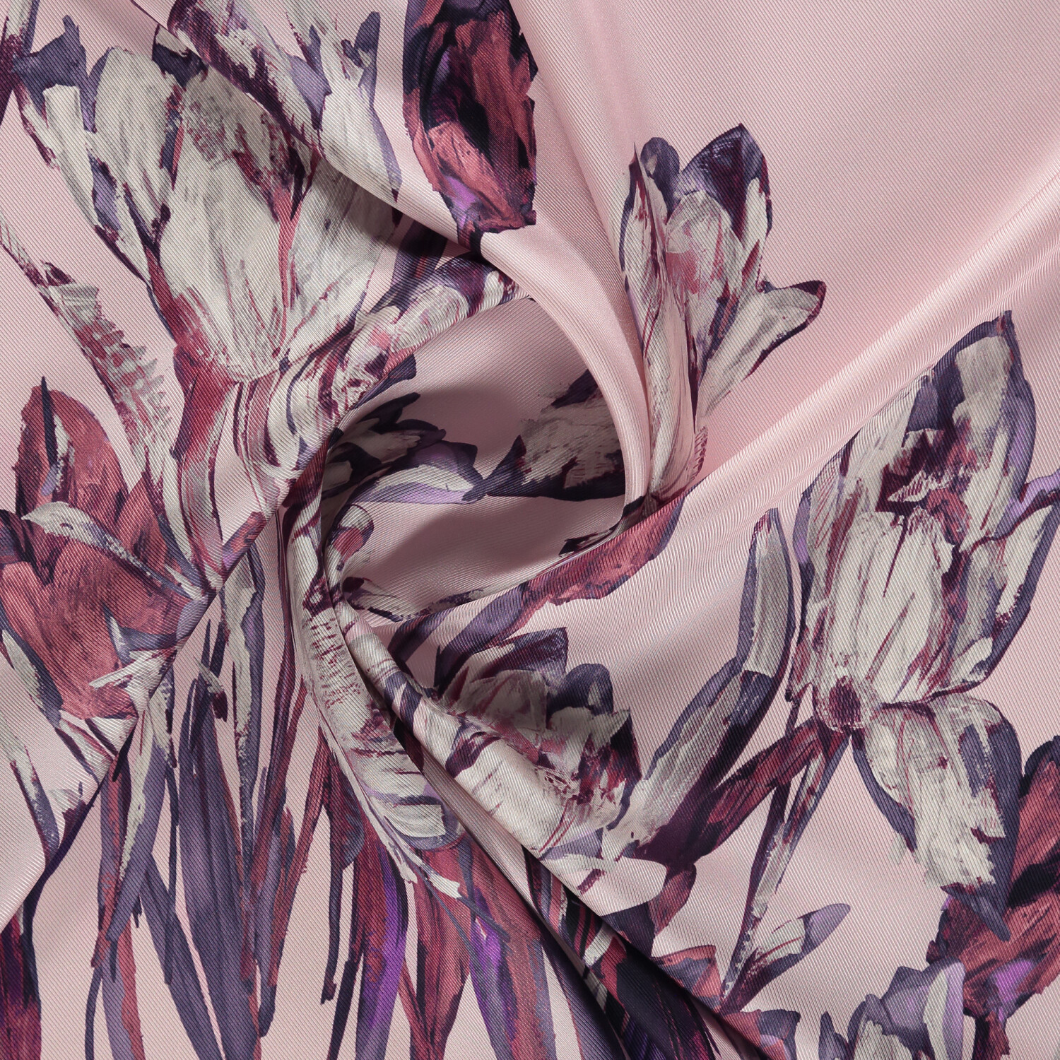 Powder Tulip Garden Pattern Twill Silk Square Scarf - 2