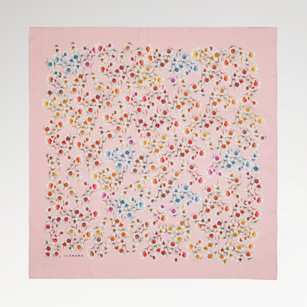 Powder Watercolor Flower Pattern Twill Silk Square Scarf