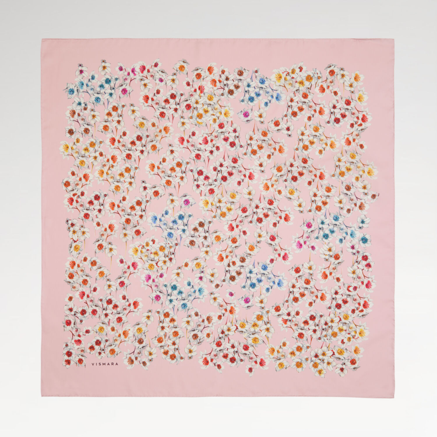 Powder Watercolor Flower Pattern Twill Silk Square Scarf - 1
