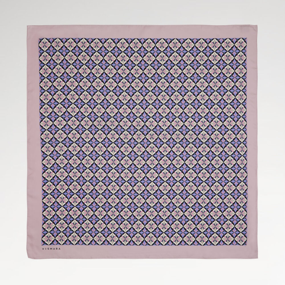 Pudra Diamond Line Retro Desen Twill İpek Eşarp