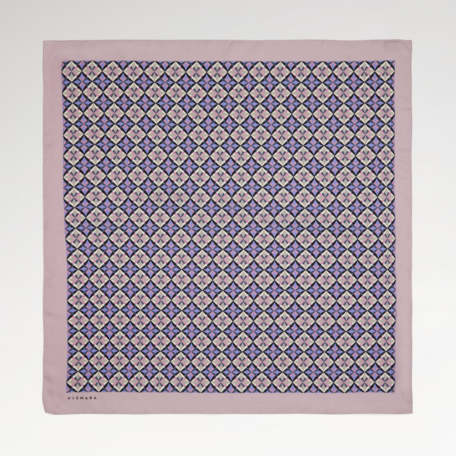 Pudra Diamond Line Retro Desen Twill İpek Eşarp - 1