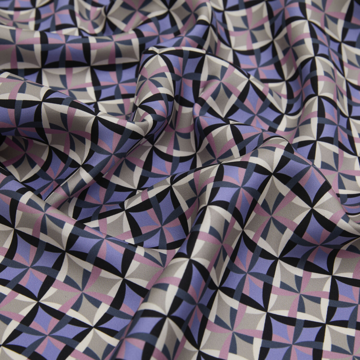Pudra Diamond Line Retro Desen Twill İpek Eşarp - 2