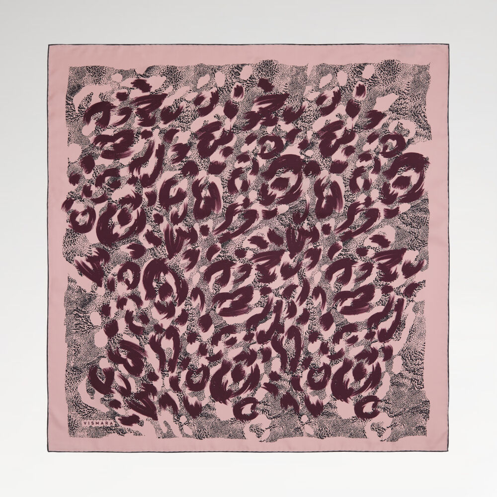 Pudra Leopar Desenli Twill İpek Eşarp