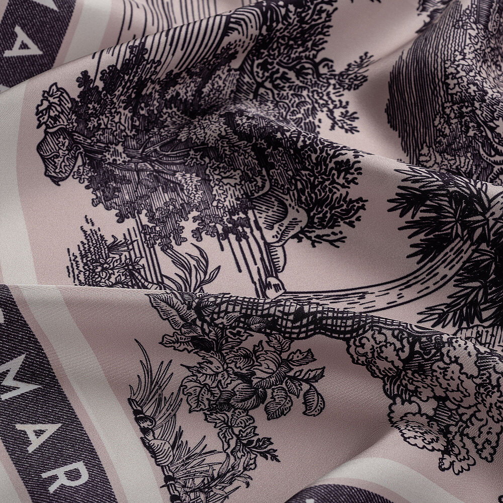 Pudra Toile Bahçe Desenli Twill İpek Eşarp - 2