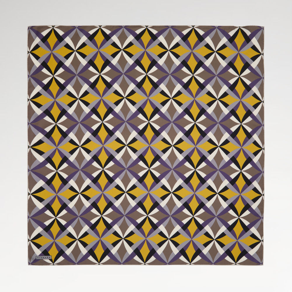 Purple Antique Mosaic Patterned Twill Silk Square Scarf