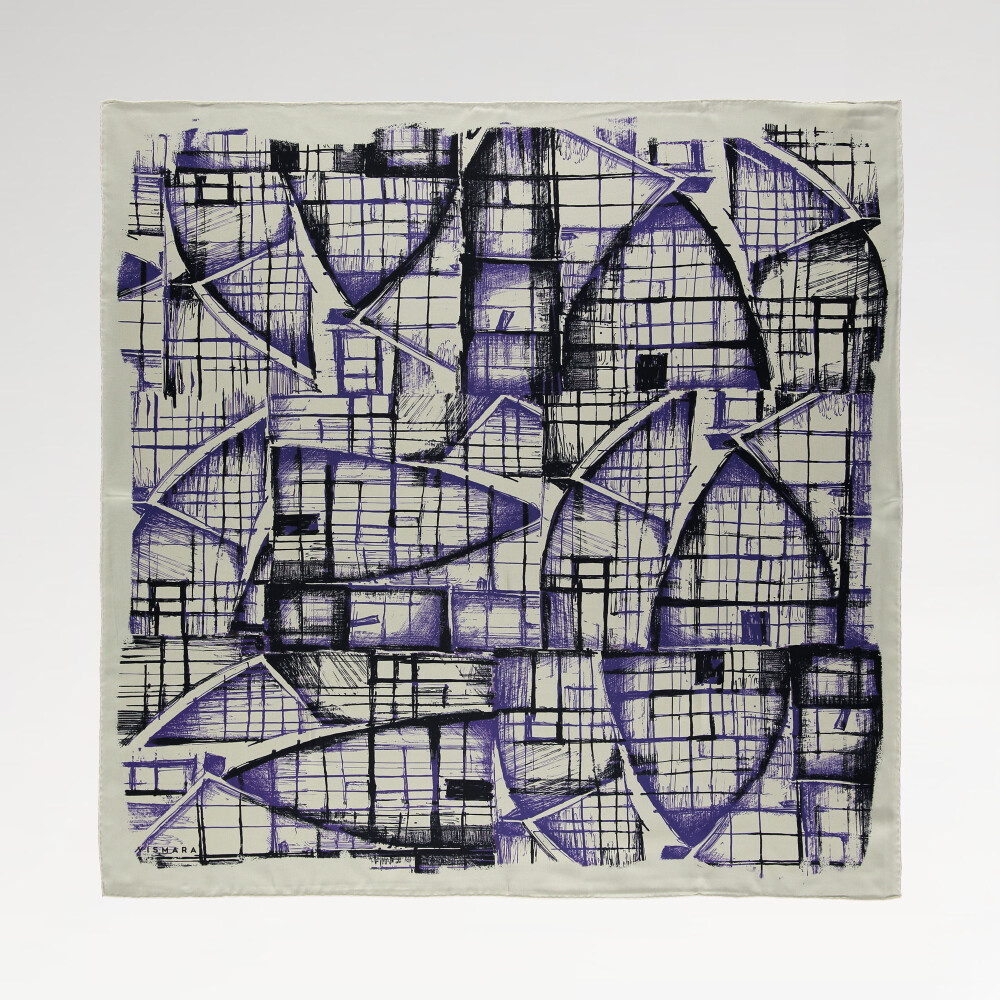 Purple Contour Pattern Twill Silk Square Scarf