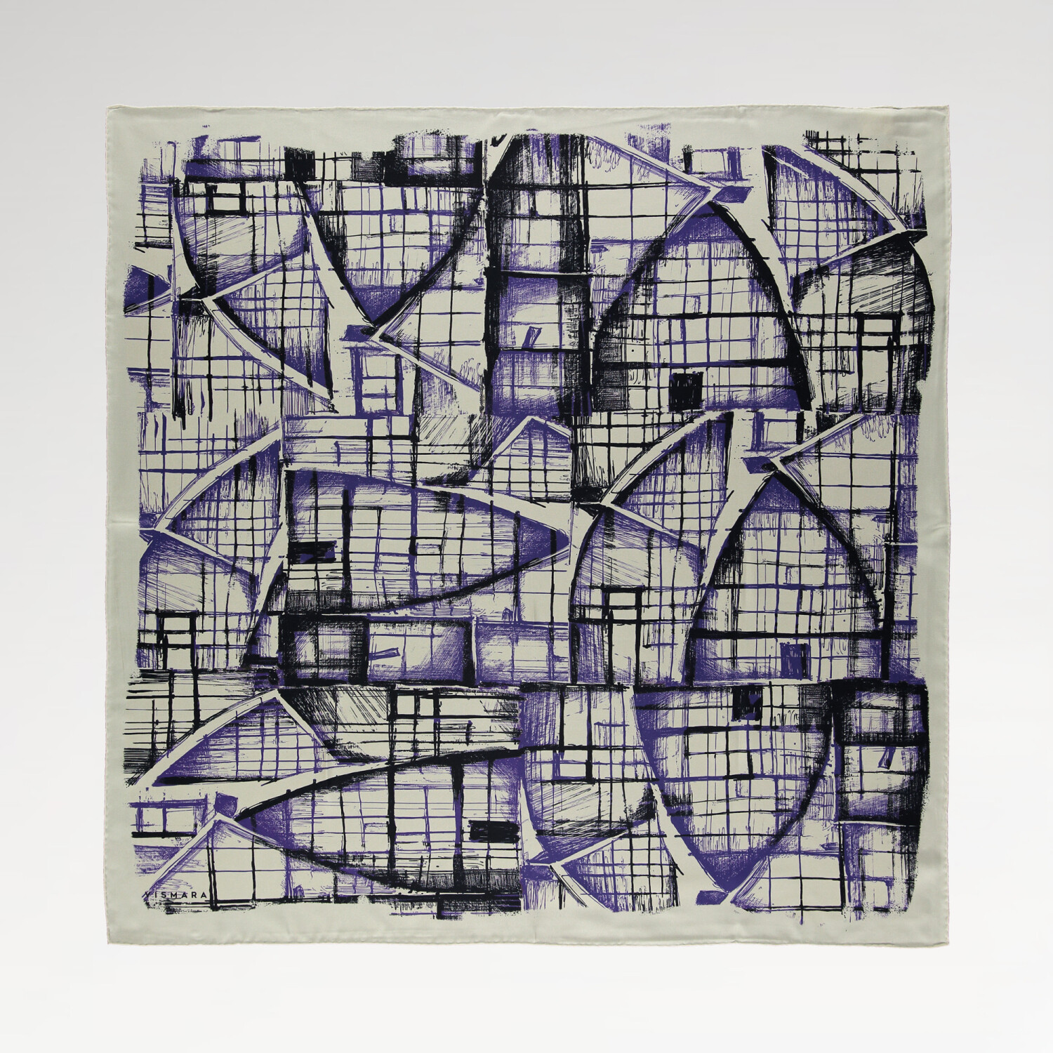 Purple Contour Pattern Twill Silk Square Scarf - 1