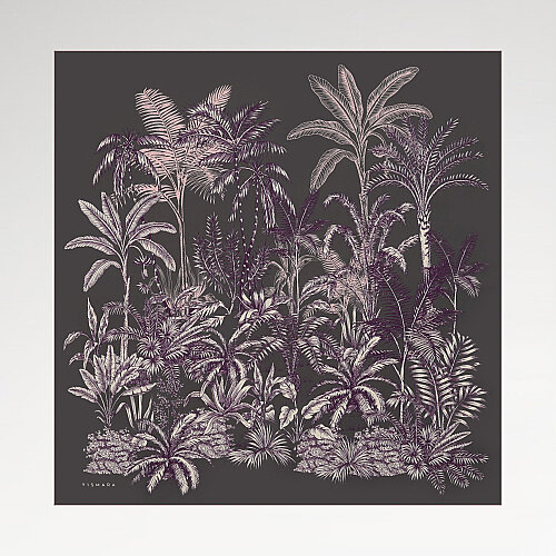 Purple Exotic Oasis Patterned Twill Silk Square Scarf