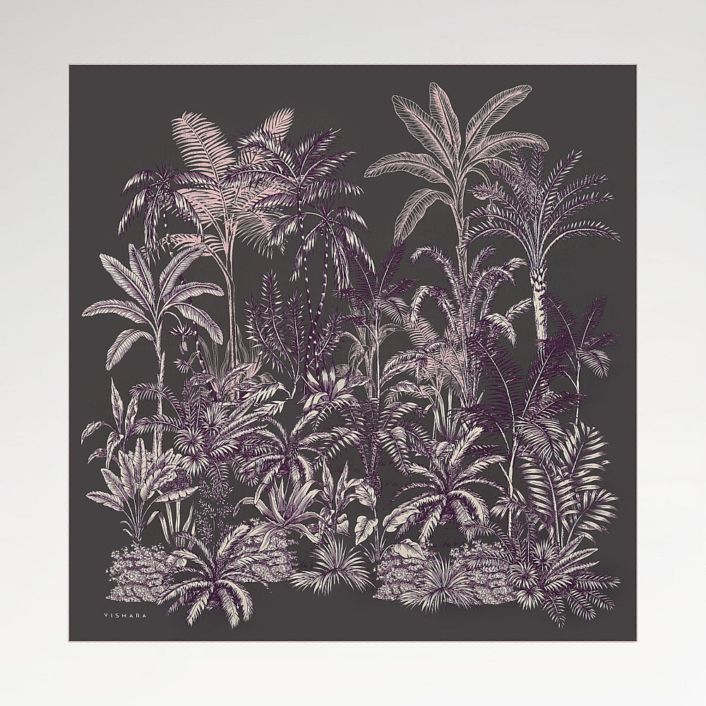 Purple Exotic Oasis Patterned Twill Silk Square Scarf - 1