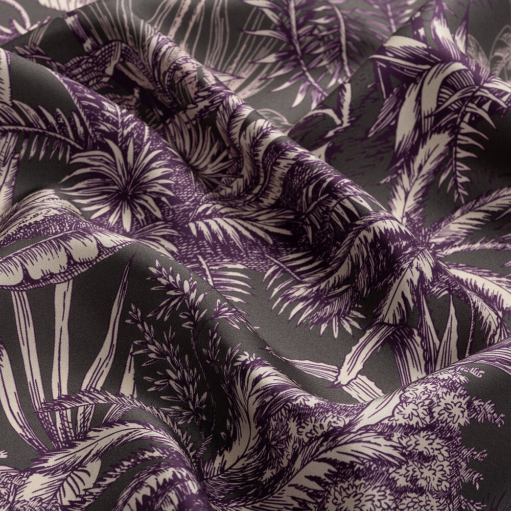 Purple Exotic Oasis Patterned Twill Silk Square Scarf - 2