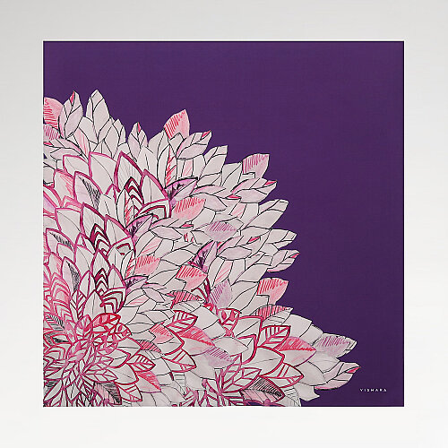Purple Floral Leaf Pattern Twill Silk Square Scarf