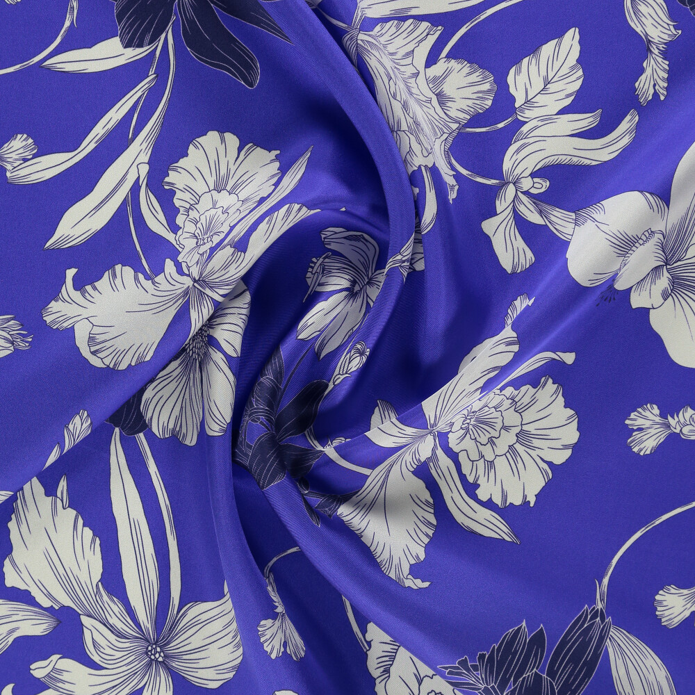 Purple Stilltone Pattern Twill Silk Square Scarf - Vismara