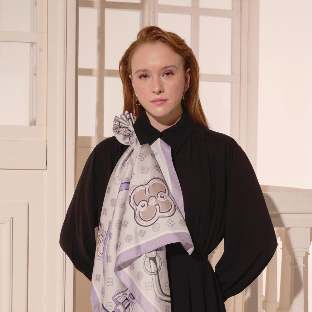 Purple Vismara Harness Patterned Twill Silk Square Scarf - Vismara