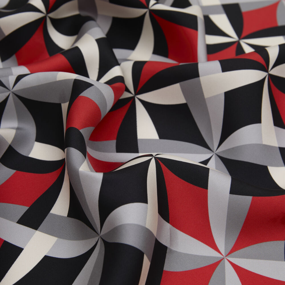 Red Antique Mosaic Patterned Twill Silk Square Scarf - Vismara