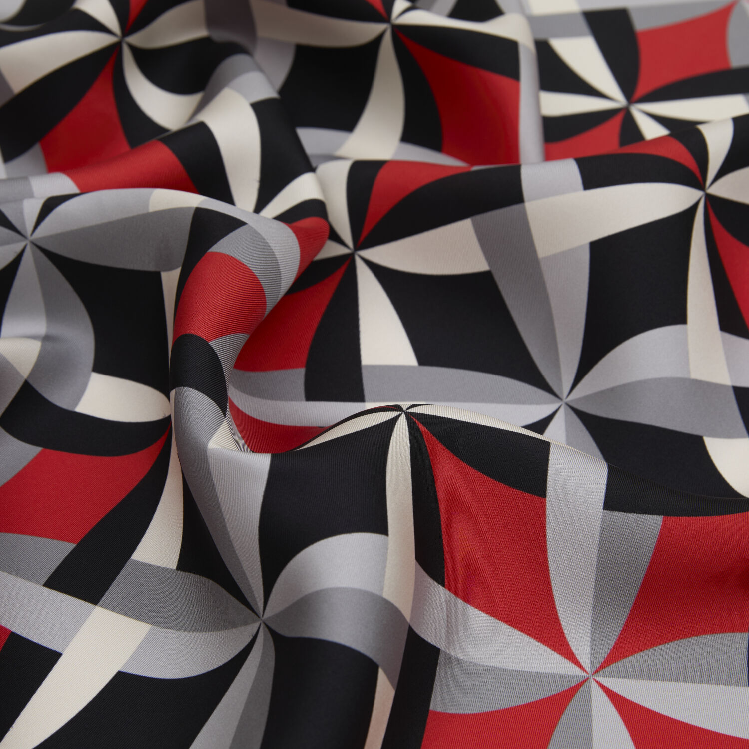 Red Antique Mosaic Patterned Twill Silk Square Scarf - 2