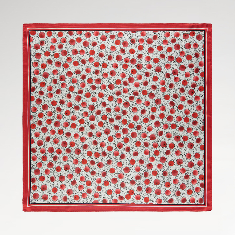 Red Artistic Dot Pattern Twill Silk Square Scarf