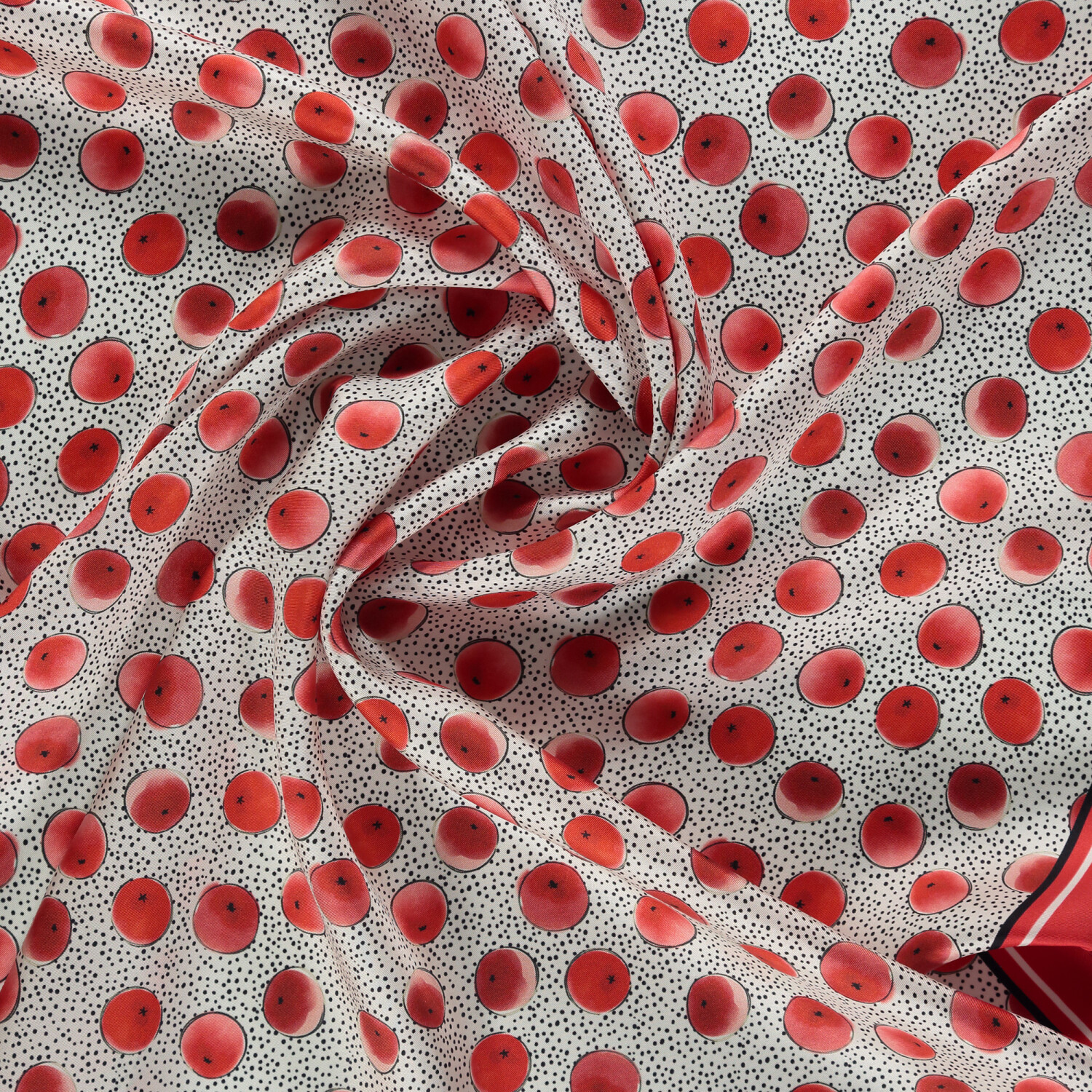 Red Artistic Dot Pattern Twill Silk Square Scarf - 2