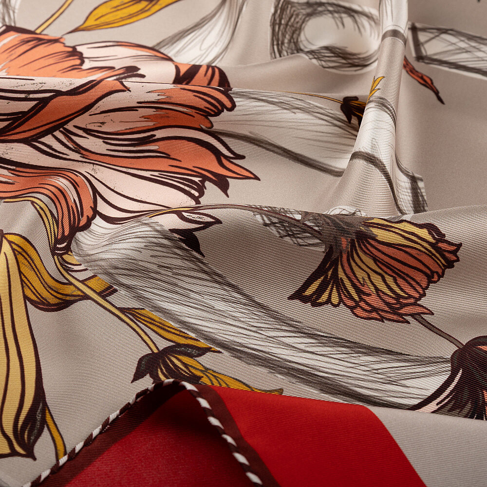 Red Flora Viva Patterned Silk Square Scarf - 2